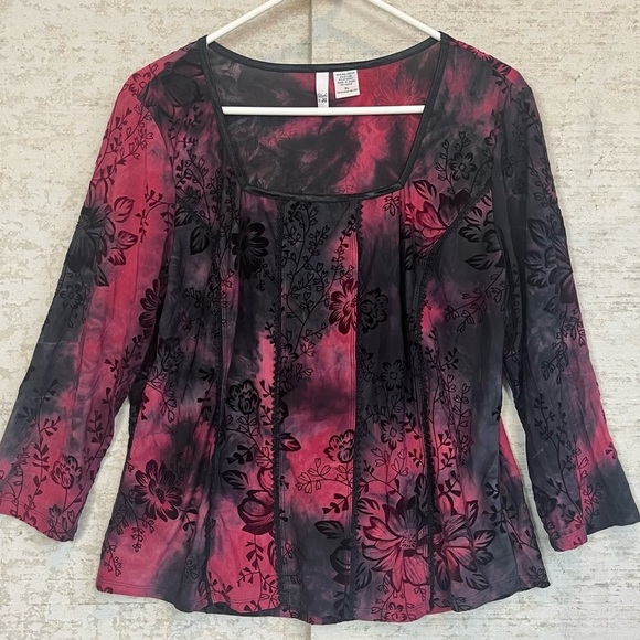 Sami + Jo Red Black Velvet Burnout Top Sz XL Whimsigoth Floral Lace Detail - Picture 1 of 15